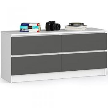 Akord 4‑Schubladen-Kommode K120 – Front in Graphitgrau, Innenfarbe Weiß – Maße: 120 × 55 × 40 cm