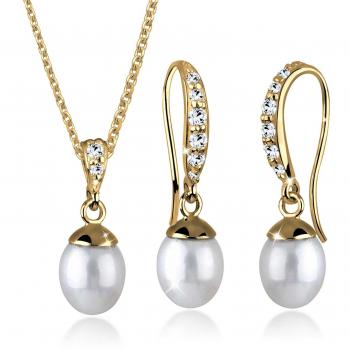 Elli Damen‑Ohrringe & Kette: Perlen‑Kristall‑Set aus Sterling Silber