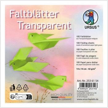 Transparent Papier‑Faltblätter 14 cm × 14 cm – Grüner Farbton