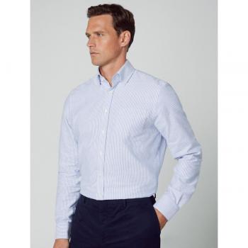 Hackett London Camicia Oxford a Maniche Lunghe Righe Blu e Bianco XL