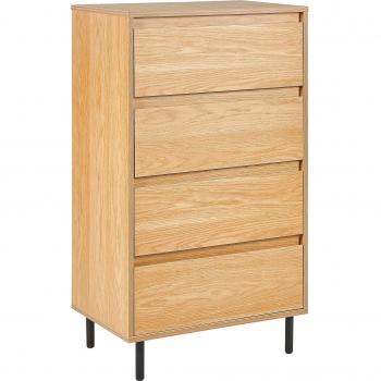 Commode Contemporaine en Bois Clair à 4 Tiroirs et Support Métallique Noir