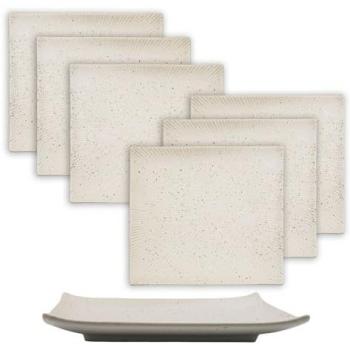 Disque de sushi Intirilife 6 pièces – Porcelaine blanche rectangulaire, 26×23,4×3,8 cm