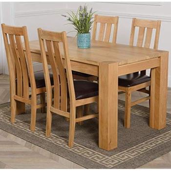 Rustic Oak Dining Package – Kuba 150 cm × 85 cm Table with 4 Brown Princeton Chairs