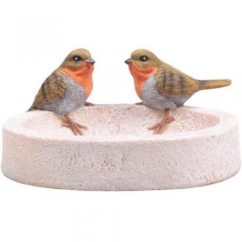 Farmwood : Bain d’Oiseaux en Résine Rouge Gorge (20×15×10,5 cm)