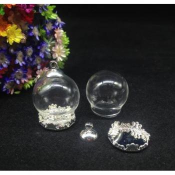 3pcs 20x15mm Clear Glass Globe Pendant with Plated Tray