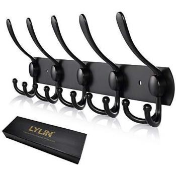 LYLIN Porte Manteau Mural en Acier Inoxydable, 15 Crochets, Noir Mat