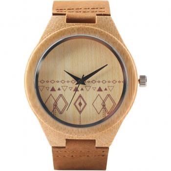 Bamboo Wooden Casual Men's Watch with Leather Band