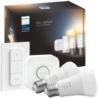 Philips Hue White Ambiance Kit de Inicio con 2 Bombillas LED E27 (1100 lúmenes), Regulador de Intensidad y Puente, Compatible con Alexa, Apple HomeKit y Google Assistant