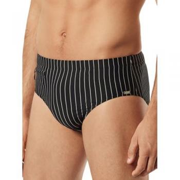 Schiesser Herren Badeslip Nautical Casual mit Reißverschlusstasche und weißen Streifen aus recyceltem Material