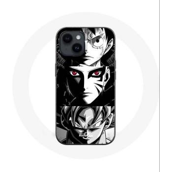 Capa Protectora iPhone 14 Plus Goku Naruto Luffy One Piece Dragon Ball Z Fondo Monocromo
