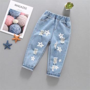 Pantalones de mezclilla rasgados con estrellas para bebé y niña