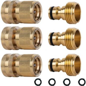 Quick Connect Brass Hose Fittings 3/4 Inch GHT (3 Pack)