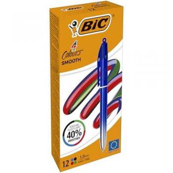 Bic 4‑Colour Pro Blue‑Barrel Ballpoint – 12 pcs
