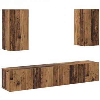 Vidaxl Old‑Wood TV Cabinet Ensemble – 4 Units, Wall‑Mountable, Engineered Timber