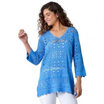 Light Blue Women's Cotton Crochet Tunic Top