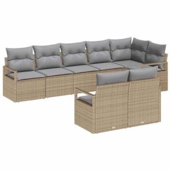 Coussiné ensemble de canapés jardin 8 pièces poly rattan beige