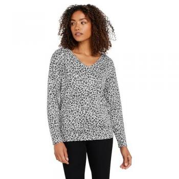 V-Neck Longues Manches Top Léopard M & Co – Gris