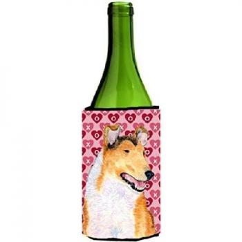 Collie Smooth Hearts Love Valentine's Day Portrait Wine Bottle Wrap
