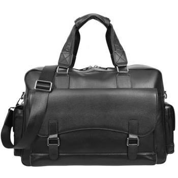 Midnight Kensington Voyager – Black Leather Overnight Bag for Men