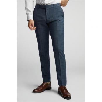 Men's Tailored Fit Blue Check Trousers