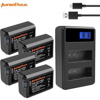 Powtree 2000mAh NP-FW50 Akku + Dual USB Ladegerät für Sony Alpha a5000, a6000, NEX-7, NEX-5N, NEX-5R, NEX-F3, NEX-3D