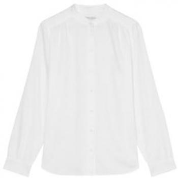 MARC O POLO Relaxed Fit Stehkragenbluse aus weichem Baumwoll-Satin, Größe 40