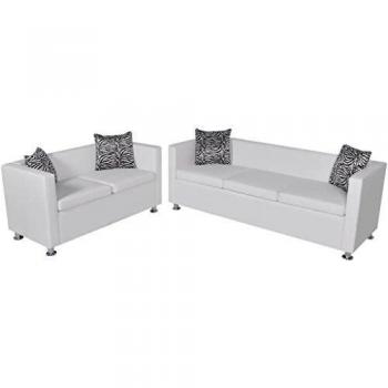 VidaXL Premium Faux Skin Sofa Kit – White, Triple & Double Seats