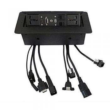 Multi-Connector Desktop Hub – Power, USB, Phone, Ethernet, Video, Audio in One Black Unit