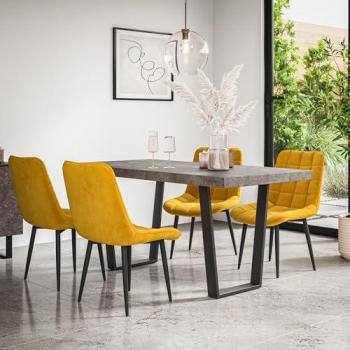 Aria Dining Table & Chair Set – Grey Table, Black Legs, Mustard‑Toned Velvet Seating