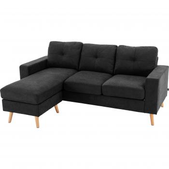 HOMCOM Ecksofa mit Chaiselongue, schwarz, Leinenoptik, für 3 Personen im Wohnzimmer