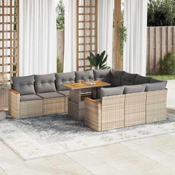 Set Jardín Maison Exclusive – Sofá y Cojines 11 Pzas en Ratán Acacia Beige