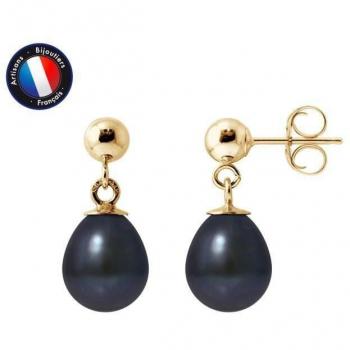 Pendientes Pera Negra 7-8 mm con Perlas Cultivadas Oro Amarillo