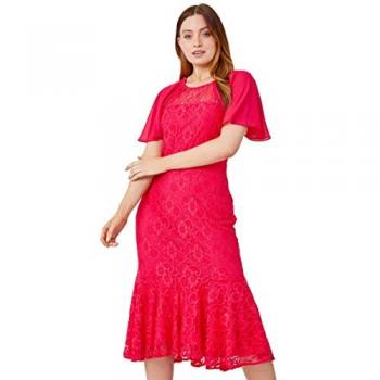 Roman Women's Angel Sleeve Stretch Lace Midi Dress
