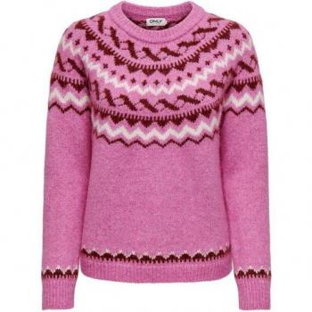 ONLY Rundhalspullover O-NECK CC KNT – L, Pink, Weihnachtliches Pattern (Syrah/Cloud Dancer)