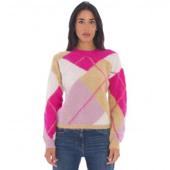 Women's Twin Set Sweater in Pink Multicolor Argyle