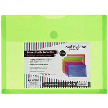 Portefeuille avec Rabat et Bande Velcro, Couleur Vert, Matière Plastique PP, Format A4, Produit Multiline, Quantité 5