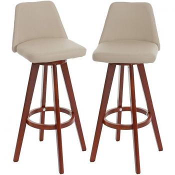 Hhg Lot 2 tabourets bar 569 – bois simili‑cuir pivotant, finition crème