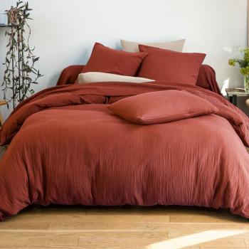 Couverture de lit 200x200 terracotta en gaze de coton