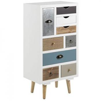 Thammis Commode 9 tiroirs en MDF – Blanc, hauteur 28 cm