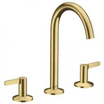 Hansgrohe Axor One 3-Loch-Waschtisch-Armatur 48050950, Ausladung 140mm, Push-Open-Ablaufgarnitur, brushed brass