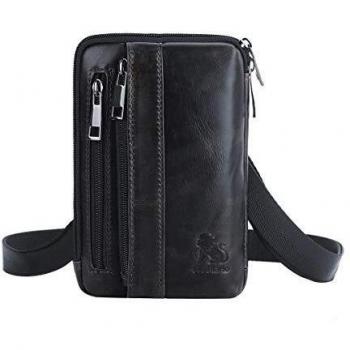 Leathario Outdoor‑Gürteltasche für Männer – schwarzes Leder