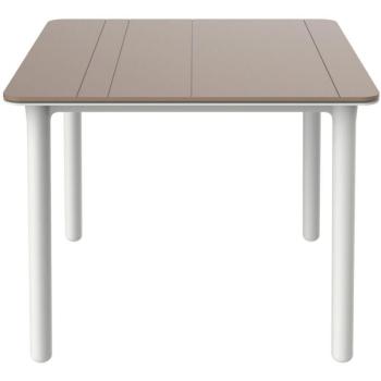 Mesa Plástica Fijalo 90x90 x 74cm, Exterior e Interior, Blanco/Arena