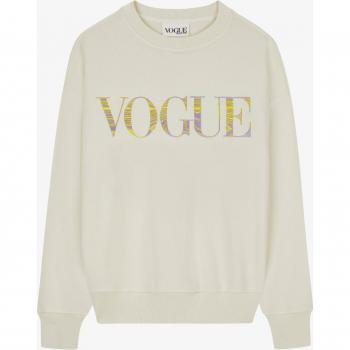 Felpa VOGUE Next crema in TENCEL™ con logo ricamato