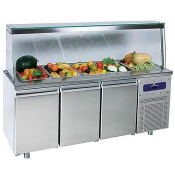 Comptoir frigorifique triple porte pour GN 1/1 avec cadre en verre, contenance 5x GN 1/1 hauteur 150 mm, plage de