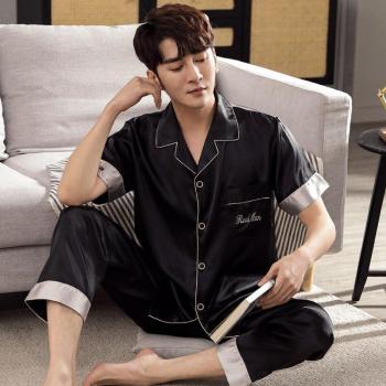Satin Silk Mens Pajamas for Summer – Short Sleeve, Turn‑Down Collar, Letter Print