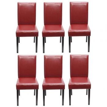 MCW 6er-Set Stühle Littau, Leder rot, dunkle Beine