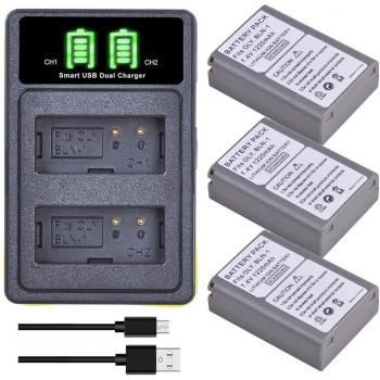 Durapro BLN1 2x batteries + chargeur USB LED pour Olympus OM-D E-M1 E-M5 Mark II PEN-F E-P5