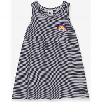 Petit Bateau Robe Bébé Sans Manche Rayée Bleu Smoking/Blanc Marshmallow 6M