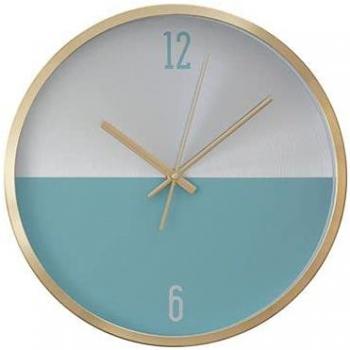 Round Metal Wall Clock with Silver and Blue Finish