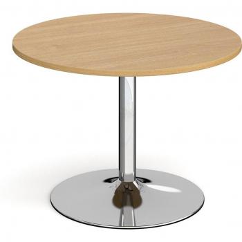 Chrome‑Base Trumpet Circular Office Table – 1000 mm Oak Top